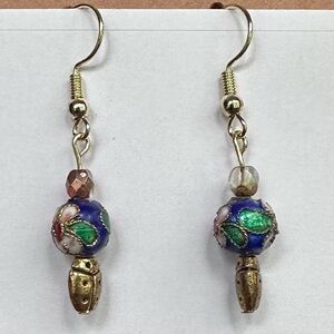 Flower ladybug earrings handmade dangle